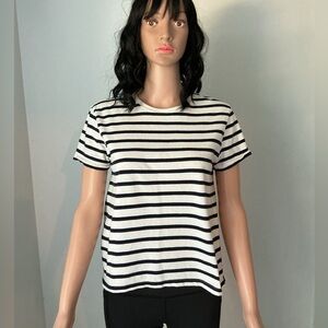 Zara Black and White Striped Short Sleeve Tee
